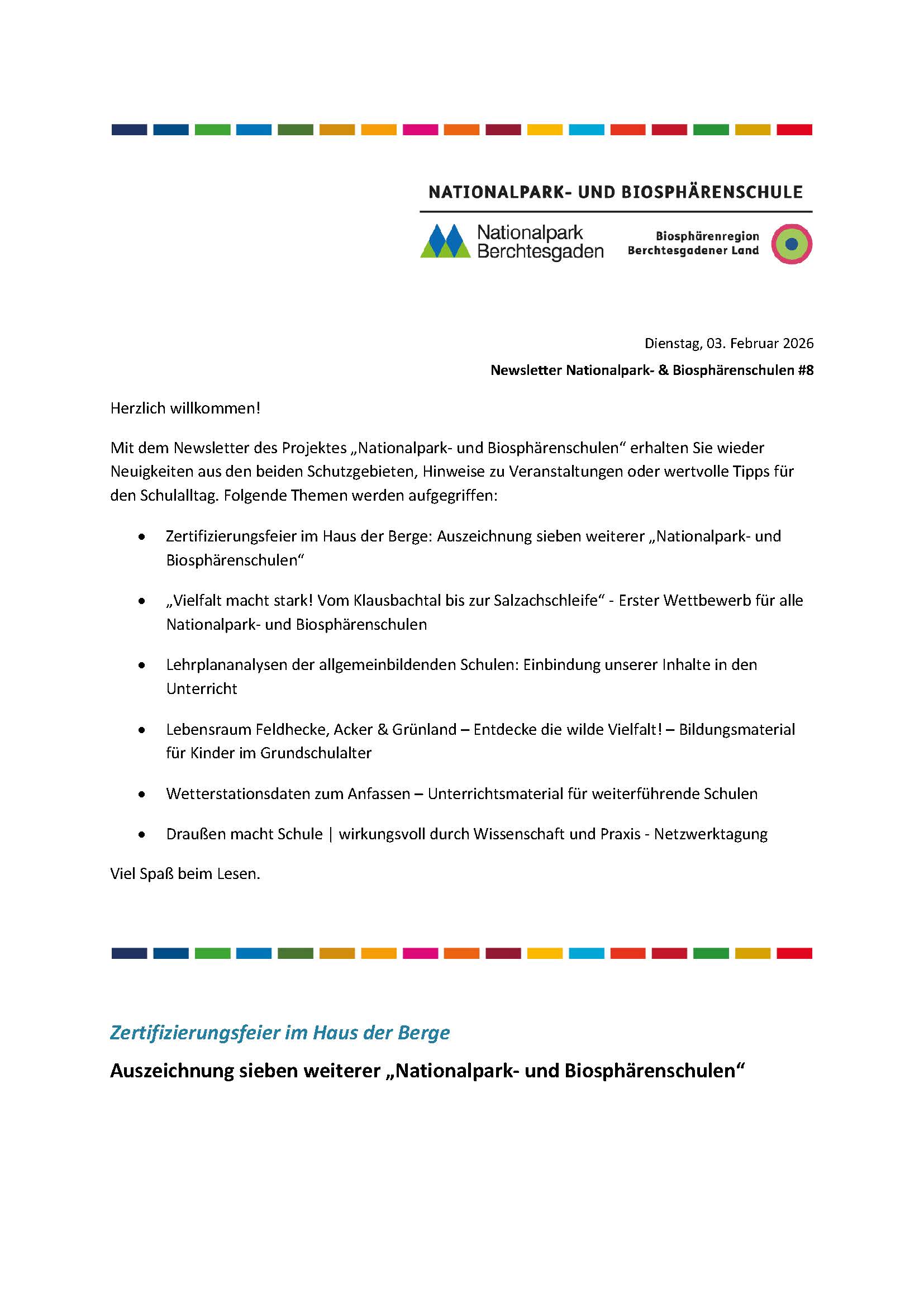 8. Newsletter des Nationalparks Berchtesgaden und der Biosphärenregion Berchtesgadener Land