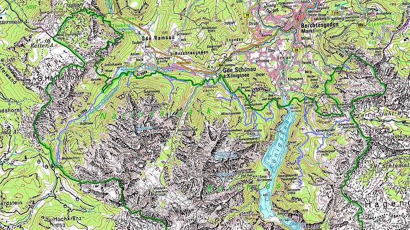 Die Karte zeigt in Violett alle Wege, die im Bereich des Nationalparks fürs Radfahren freige-geben sind.